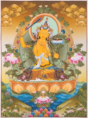 Manjushree Tibetan Masterpiece Quality Thangka | Bodhisattva of Wisdom and Power